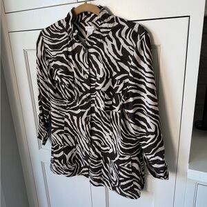 Chico's Chocolate &Cream Zebra-Print Button Front Jacket